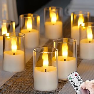 Flameless Small Tea Light LED Candles, Acrylic Battery Operated Votive 1.7" x2.5" with Remote Control and Timer, Tealight White Flickering Warm Light Pack of 8 Electric Long Lasting