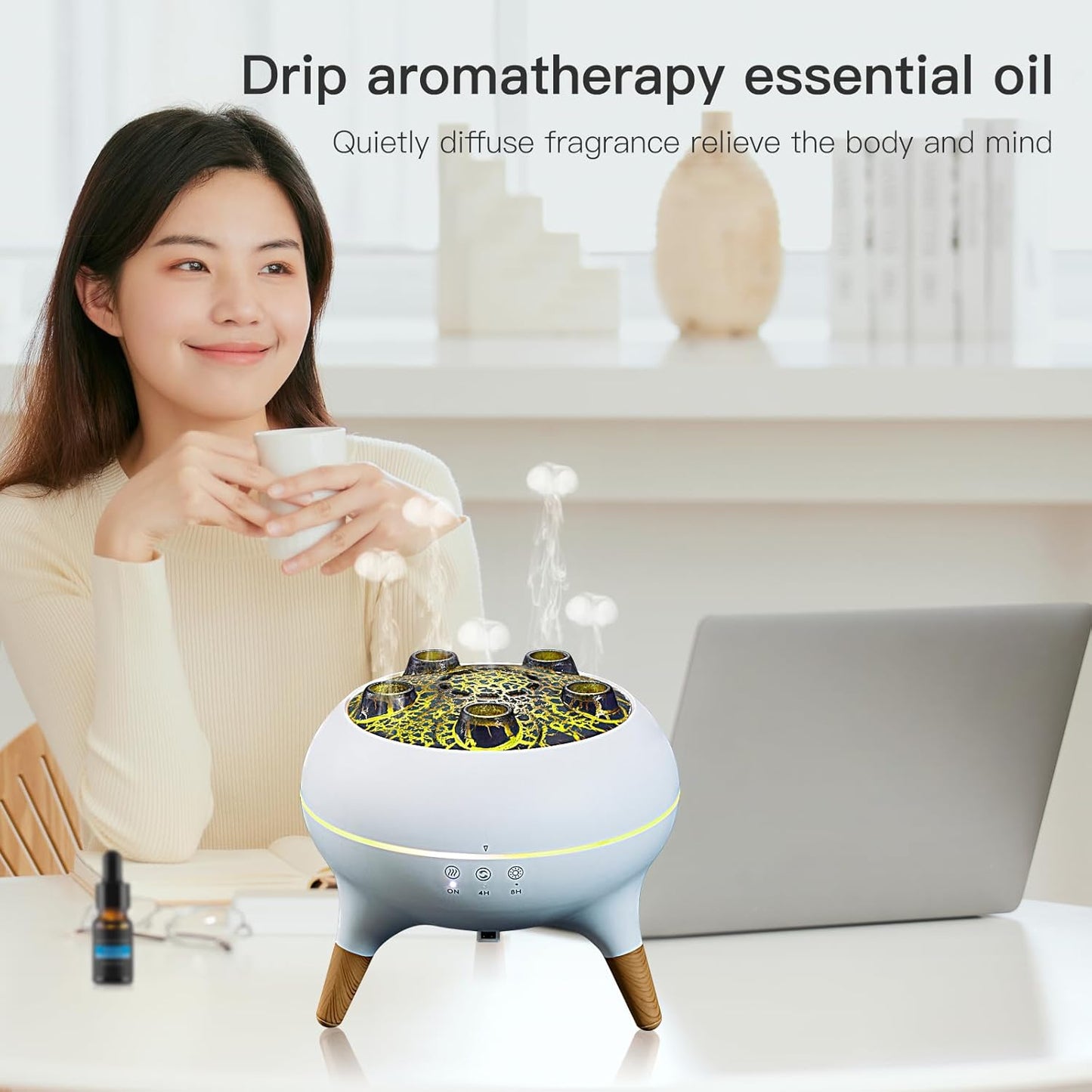 Essential Oil Diffuser 250ML,Jellyfish Diffuser Air Humidifiers Sound Pickup Ultrasonic Aromatherapy Diffuser Remote Control 7 Color Lights for Home Bedroom Office Hotel(White)