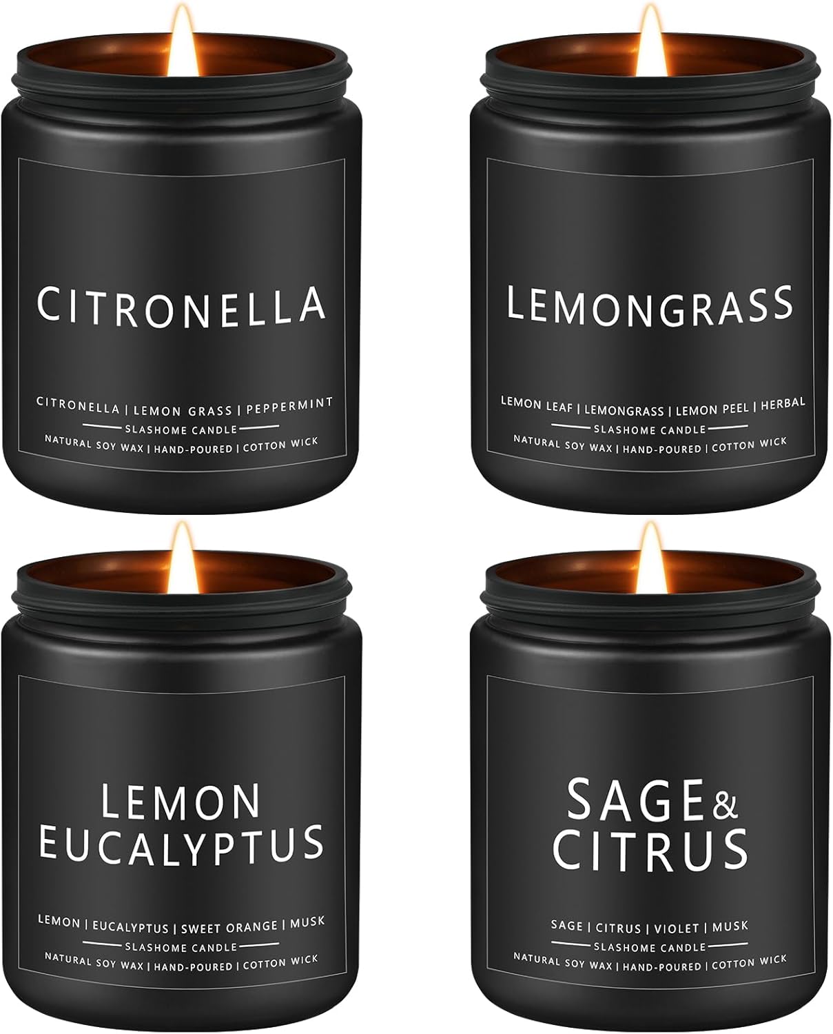 Citronella Candles Outdoor, Scented Candles Soy Jar Candle for Outdoor Patio Indoor Home Scented - Citronella/Lemon Eucalyptus/Lemongrass/Sage & Citrus, Gifts for Father Dad & Men (7oz - 4 Pack)