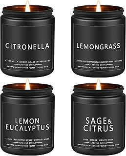 Citronella Candles Outdoor, Scented Candles Soy Jar Candle for Outdoor Patio Indoor Home Scented - Citronella/Lemon Eucalyptus/Lemongrass/Sage & Citrus, Gifts for Father Dad & Men (7oz - 4 Pack)