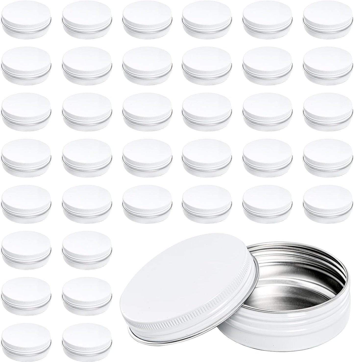 Foraineam 48 Pack 2 oz White Lip Balm Tin Cans, Aluminum Round Cosmetic Sample Containers with Screw Lid, Storage Travel Tin Jars Metal Empty Tins for Salve, Cream, Spices or Candles
