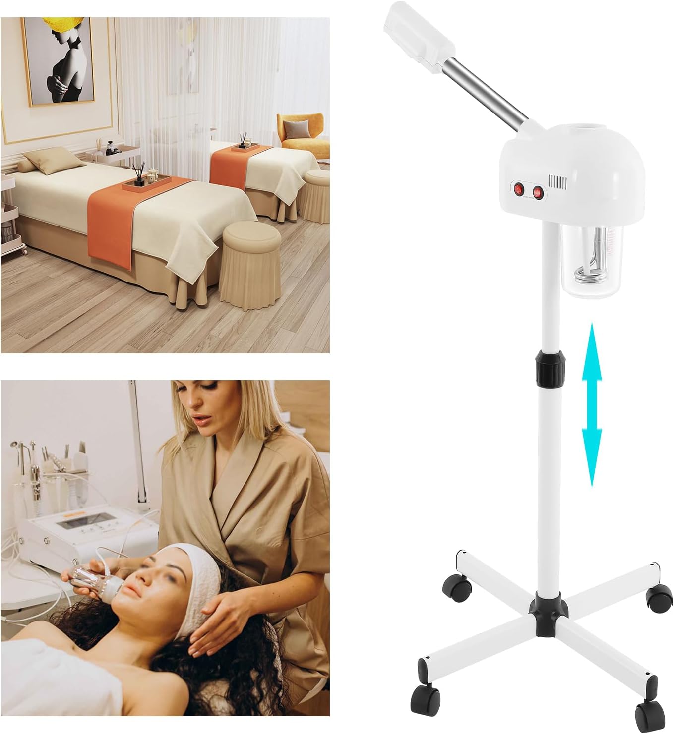 Professional Facial Steamer,Adjustable Height Floor Standing Face Steamer with 360° Rotatable Nozzle,800W Hot Mist Spray Deep Pore Cleaning,750ml Tank for Home Spa Beauty Salon Barber Shop