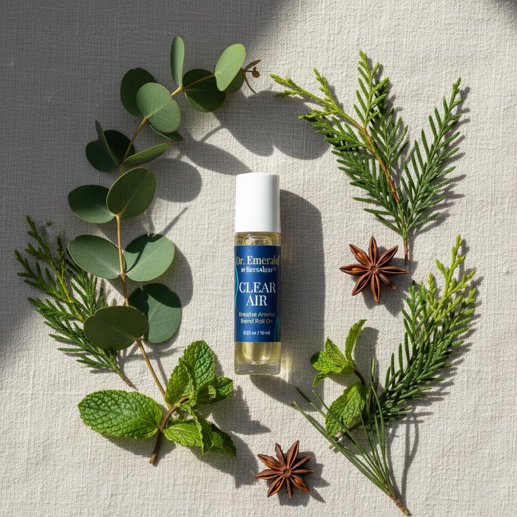 Dr. Emerald Clear Air Essential Oil Aromatherapy Blend Roll On - Fresh Botanical Oil with Eucalyptus, Peppermint & Pine - Pre Diluted Aromatherapy Roll On (10 ml / 0.33 oz, Clear Air)