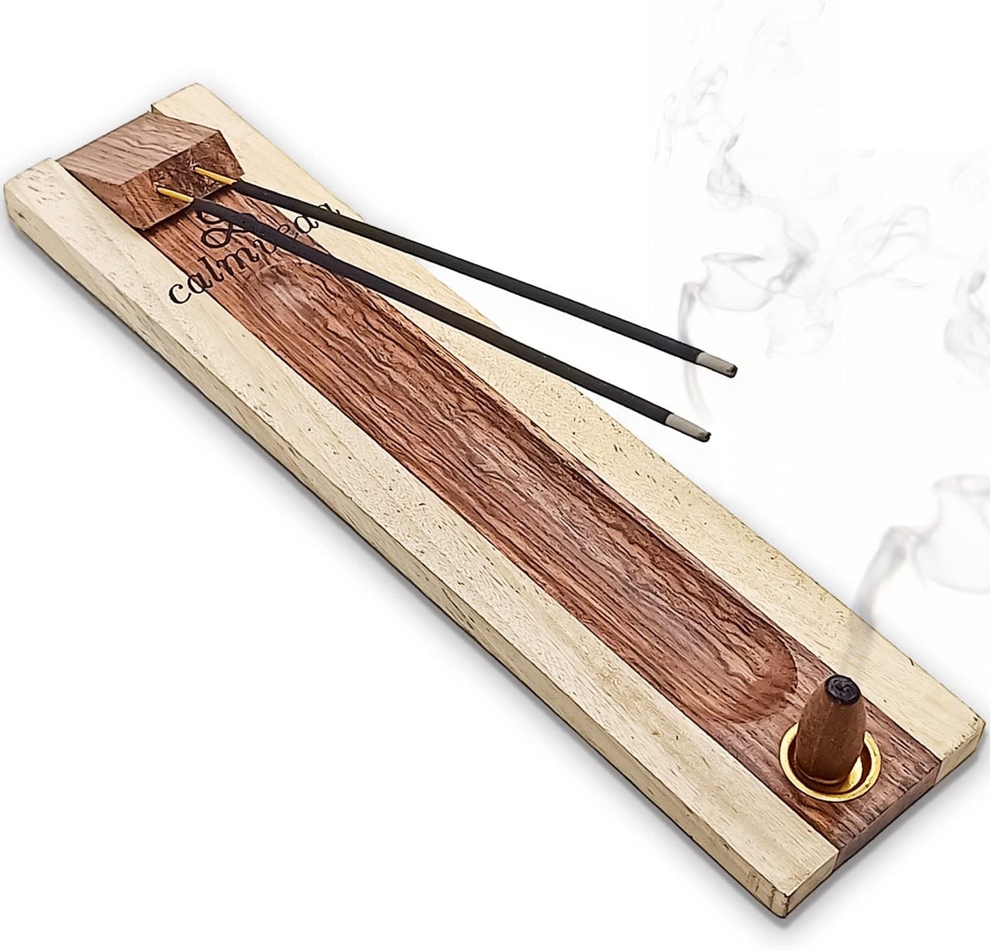 Rosewood Incense Holder for Sticks - 11 Inch Handmade Dual Incense Burners with Cone Holder | Beautiful Natural Wood Incense Stick Holder, for Meditation or Yoga Lovers