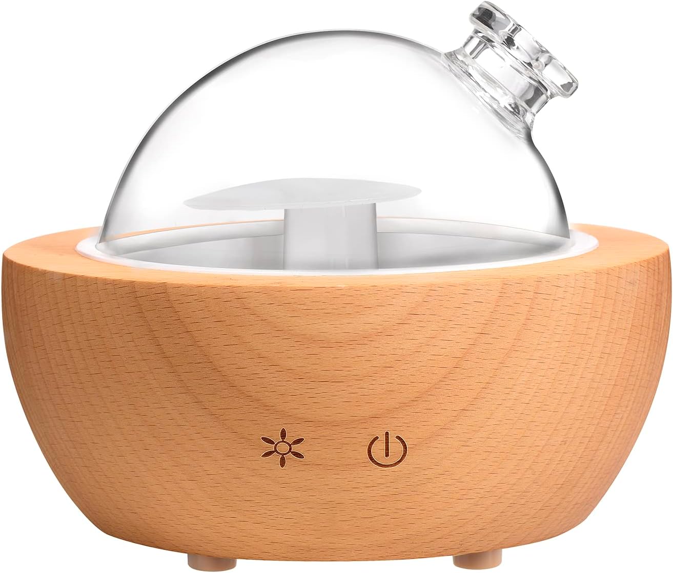 Glass Aromatherapy Essential Oil Diffuser, 200ml Natural Wood Base, Desktop Ultrasonic Aroma Diffuse Essential Oil Humidifier,LED Light Available in 7 Colors, Suitable for Home Office Bedroom