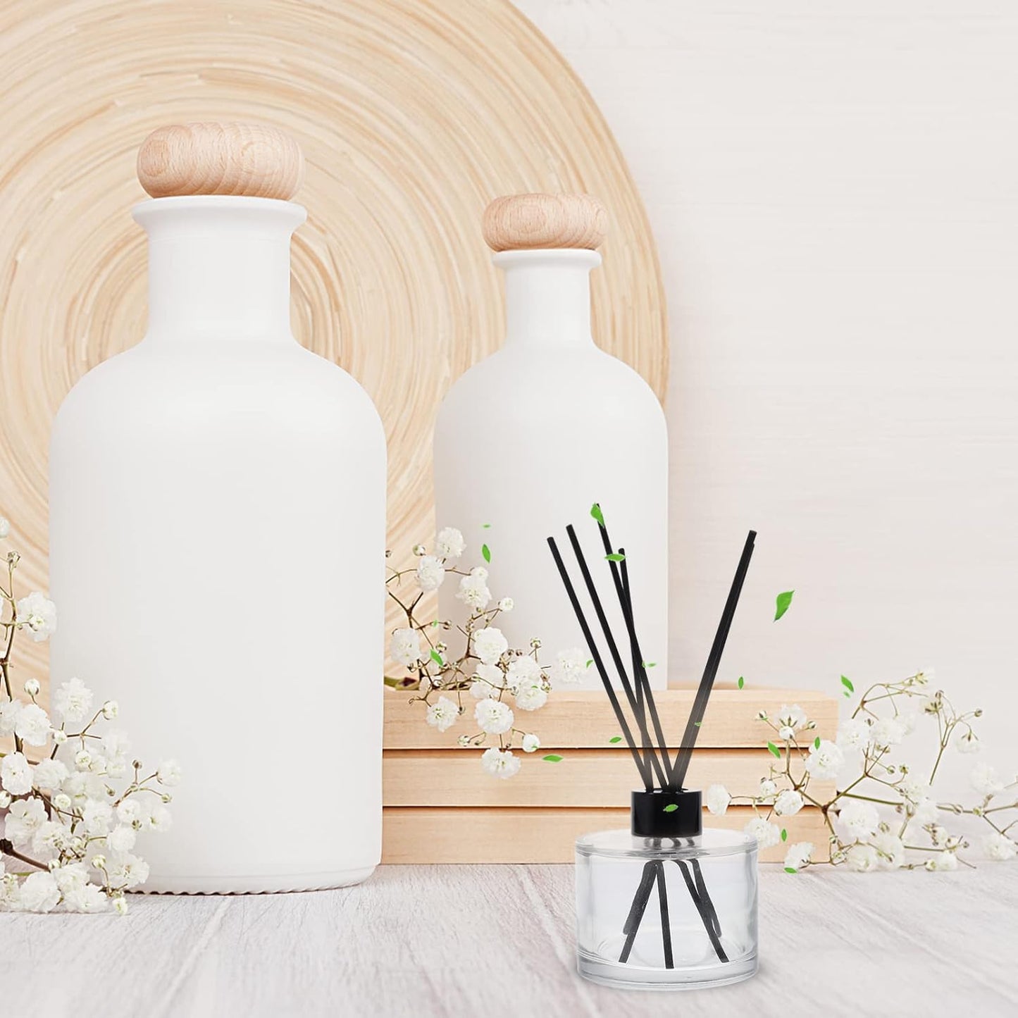 1set Glass Bottles Reed Diffuser Bottle Black Rattan Sticks Refillable Perfume Diffuser for Home Car Living Room Decor and Spa