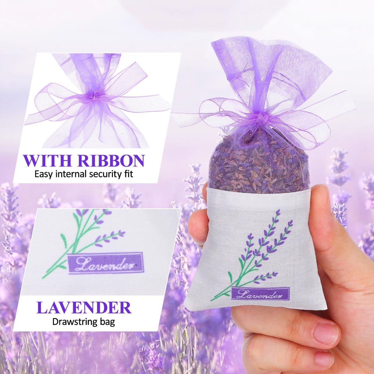 75Pcs Empty Lavender Sachet Bags, Purple Organza Drawstring Pouches for Dried Flowers, Potpourri and Closet Storage, Wedding Party Gift, Jewelry and DIY Crafts