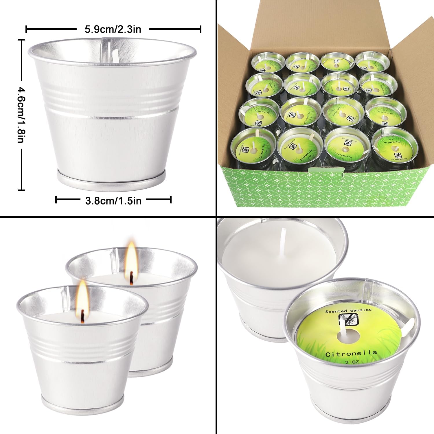 Outdoors Citronella Candles 32Pack - Garden Citronella Scented Candles, Long Burning, 2 oz Small Tin Candles Gift Sets for Home Patio Yard Indoors, Balcony, Camping BBQ & Summer Parties.