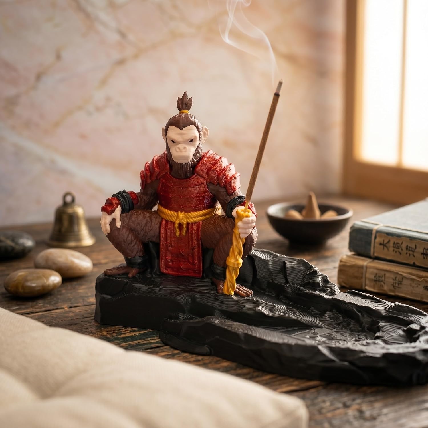 Sun Wukong Incense Holder for Sticks, Monkey King Figurine Ash Catcher, Decorative Incense Burner Statue, Chinese Mythology Zen Desk Decor for Home Office Shelf