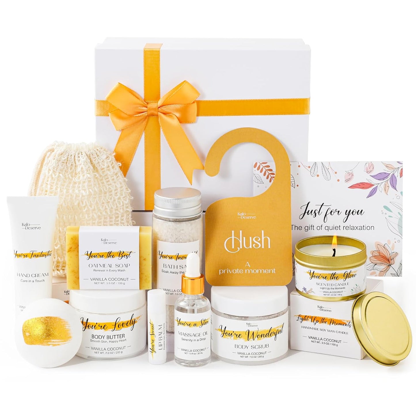Spa Gifts for Women Vanilla Coconut Self Care Set Birthday Baskets Christmas Relaxing Home Kit Luxurious Bath and Body Gift for Mom Her Sister Teacher Friend Friendship Thinking of You Thank You Box
