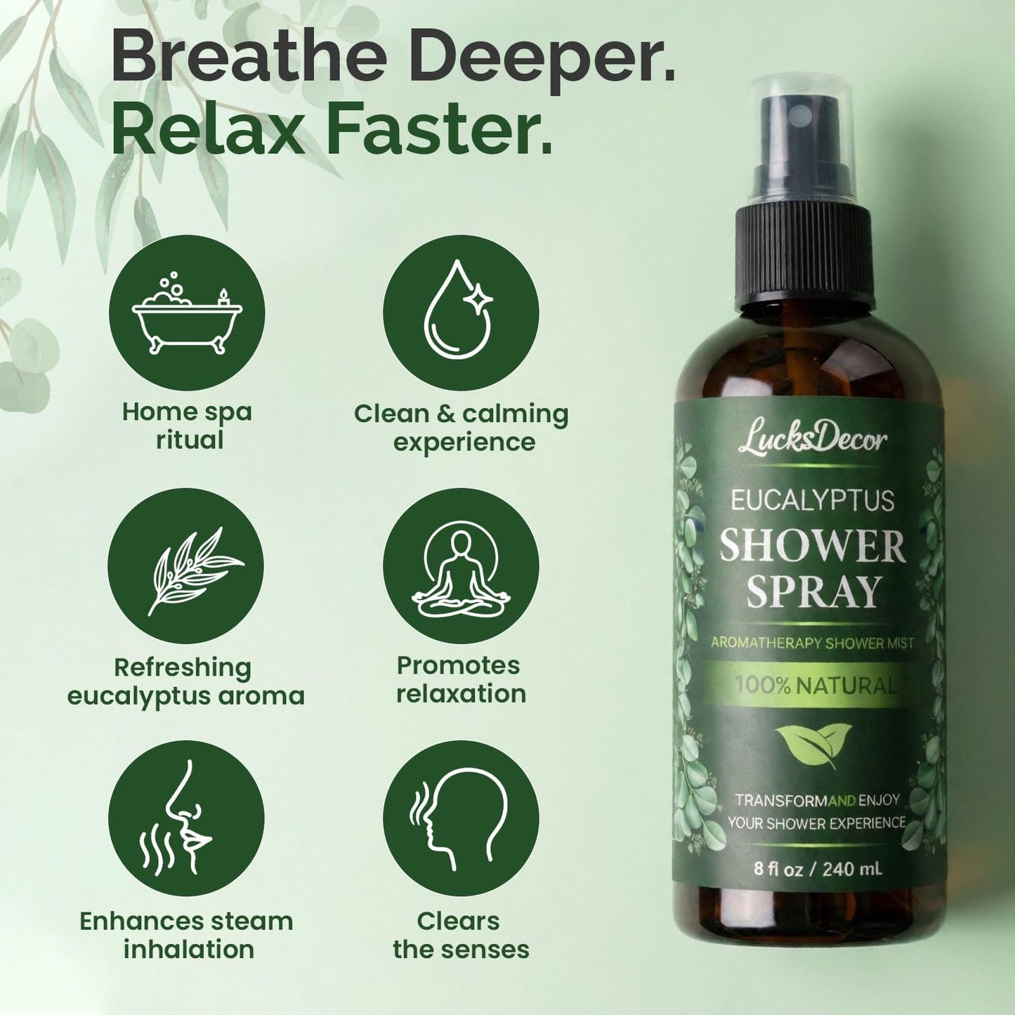 Eucalyptus Shower Spray 8oz – Aromatherapy Shower Mist, Spa and Sauna Inspired Shower Steamer Alternative for Refreshing, Relaxing Showers - Bath Oil Spray Eucalyptus Essential Oil