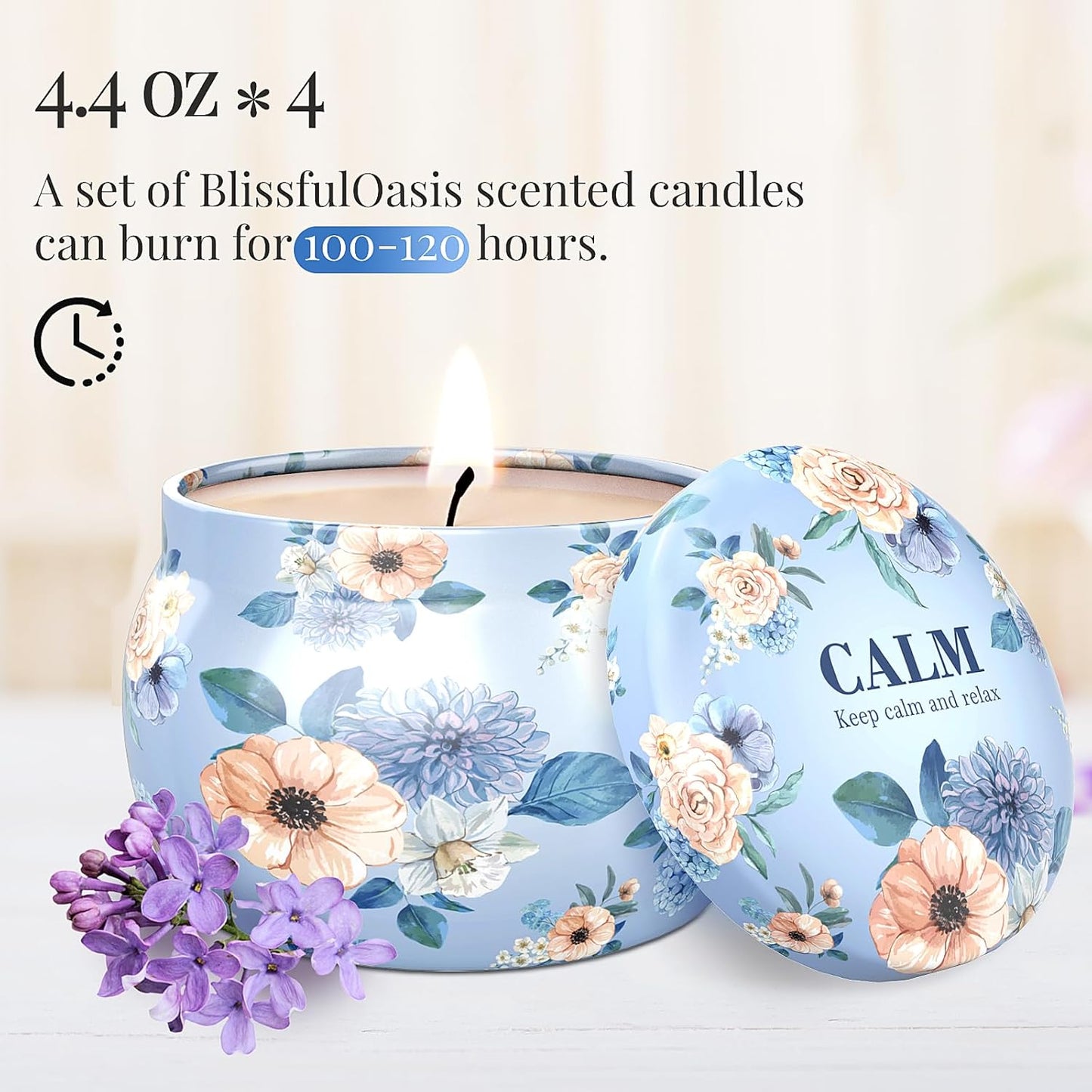 BlissfulOasis Scented Candles Set, 17.6 oz 4 Pack Home Scented Candles, 100-120 Hours Candle Set for Men Dad Women, Long Lasting Soy Wax Aromatherapy Gift for Birthday, Fathers Day, Mother's Day