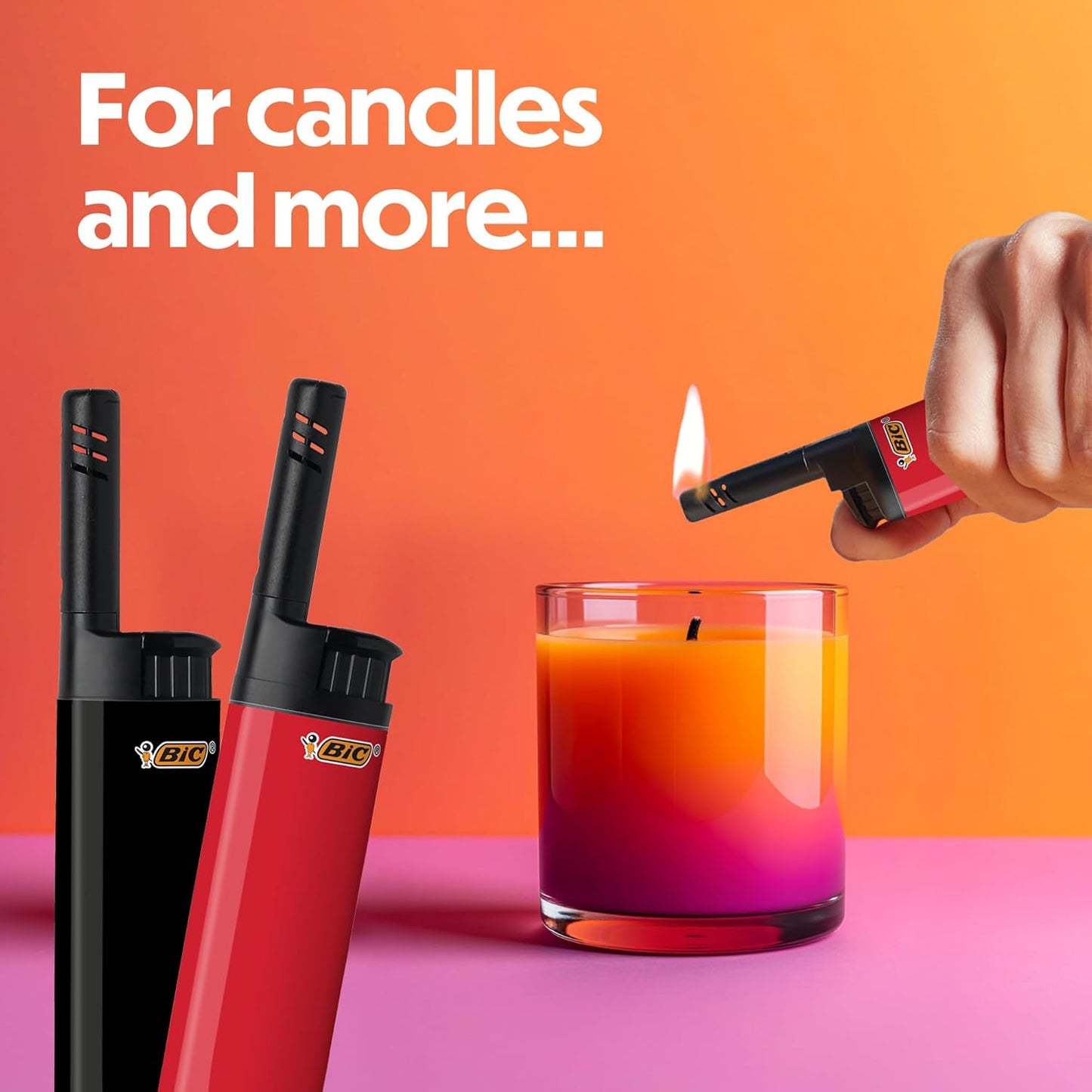 BIC Lighter Combination Multi-Purpose Lighters with Long Metal Wand, Classic Collection, and 4 EZ Reach Candle Lighters, The Ultimate Lighter with Wand, Assorted Colors, Pack of 2