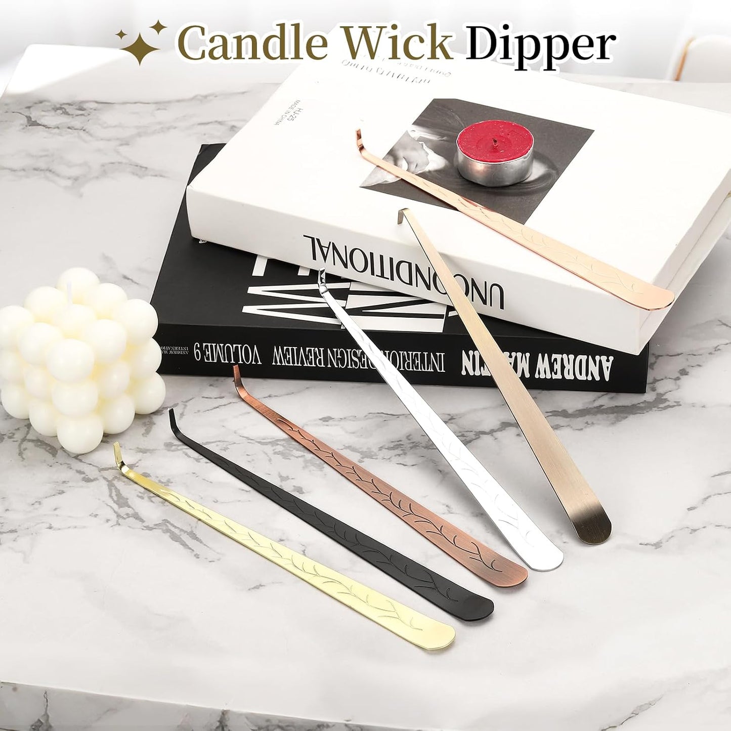 uxcell 2 Pcs Candle Wick Dipper, Stainless Steel Candle Wick Hook, Flame Dipper Snuffer Extinguish Accessory Flat Design for Putting Out Flame Home Decor Gifts, Copper/Bronze