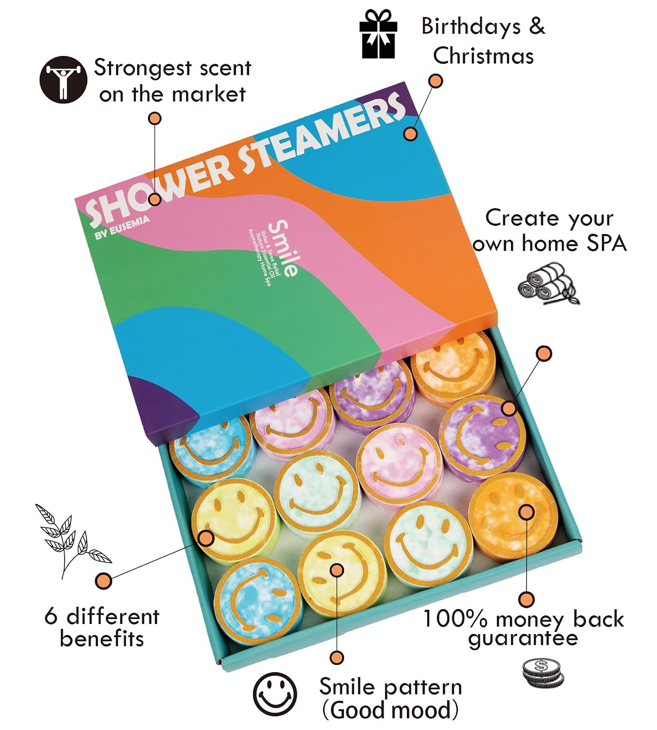 Shower Bombs Steamers Gifts for Women-EUSEMIA 12 Pcs Scented Aromatherapy Shower Bath Bombs Steamer with Essential Oils for Body Restore and Stress Relief