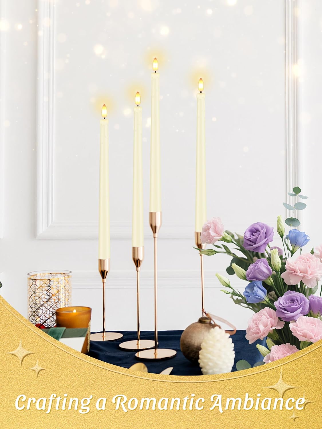 12 Pcs Flameless Taper Candles with Remote Timer, 11" Long Battery Operated Taper Candles, Flickering 3D Flame, Plastic Fake LED Candlesticks for Home Wedding Party Halloween, Ivory