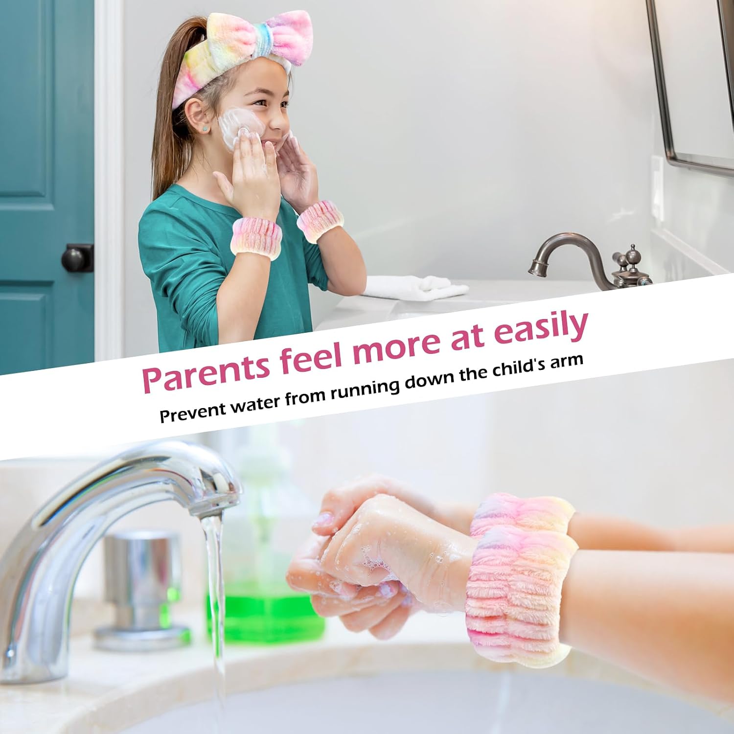 3PCS Spa Headband and Wristbands Set for Women, Soft Microfiber Face Wash Headband with Cute Bow, Elastic Absorbent Wrist Towels, Makeup Skincare Accessories for Facial, Shower, Yoga