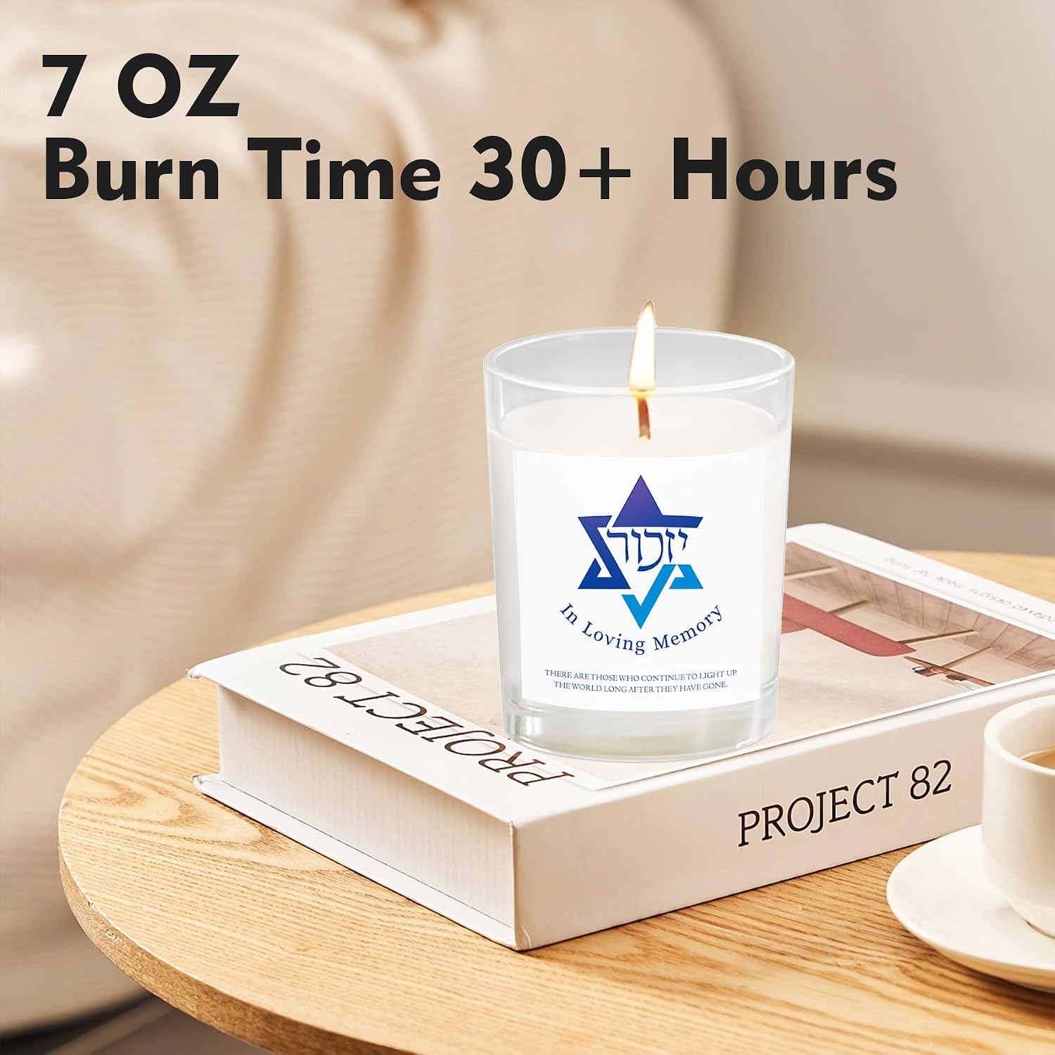 Yahrzeit Candles - Yahrzeit Memorial Candles, Memorial Bereavement Gifts for Loss of Loved One, Jewish Sympathy, Natural Soy Wax Hand Poured 7oz (White)