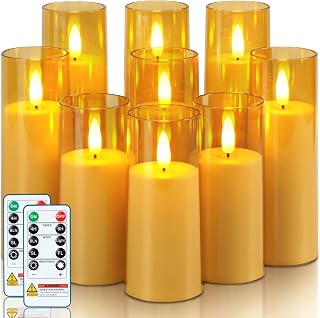 Homemory Amber Acrylic Flameless LED Candles, Battery Operated with Remote Control and Timer, Electric Fake Candles for Wedding, Home Decor, Set of 9