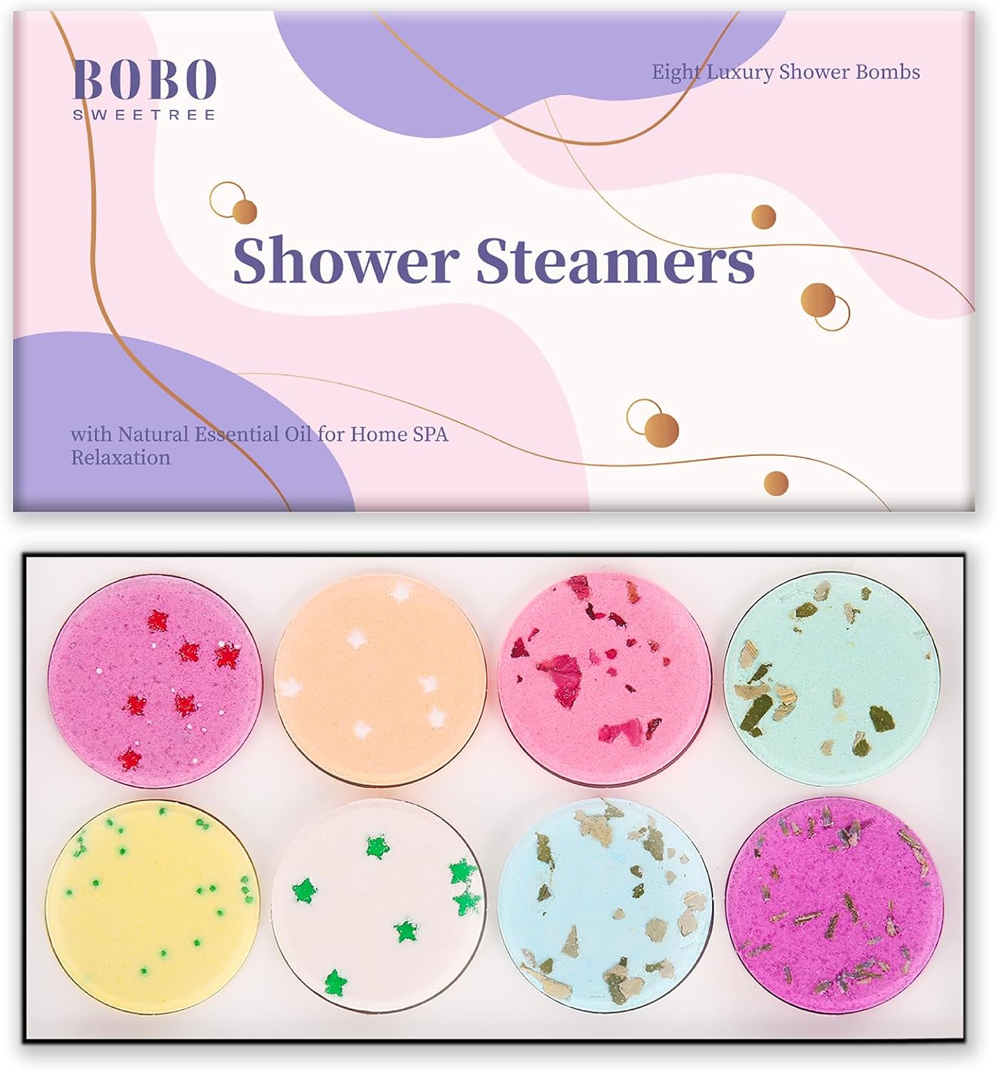 Shower Steamers Aromatherapy for Women, 8 Scents with Essential Oils | Relaxing home spa self-care, stress relief mental clarity, birthday gift for mom, wife, girlfriend