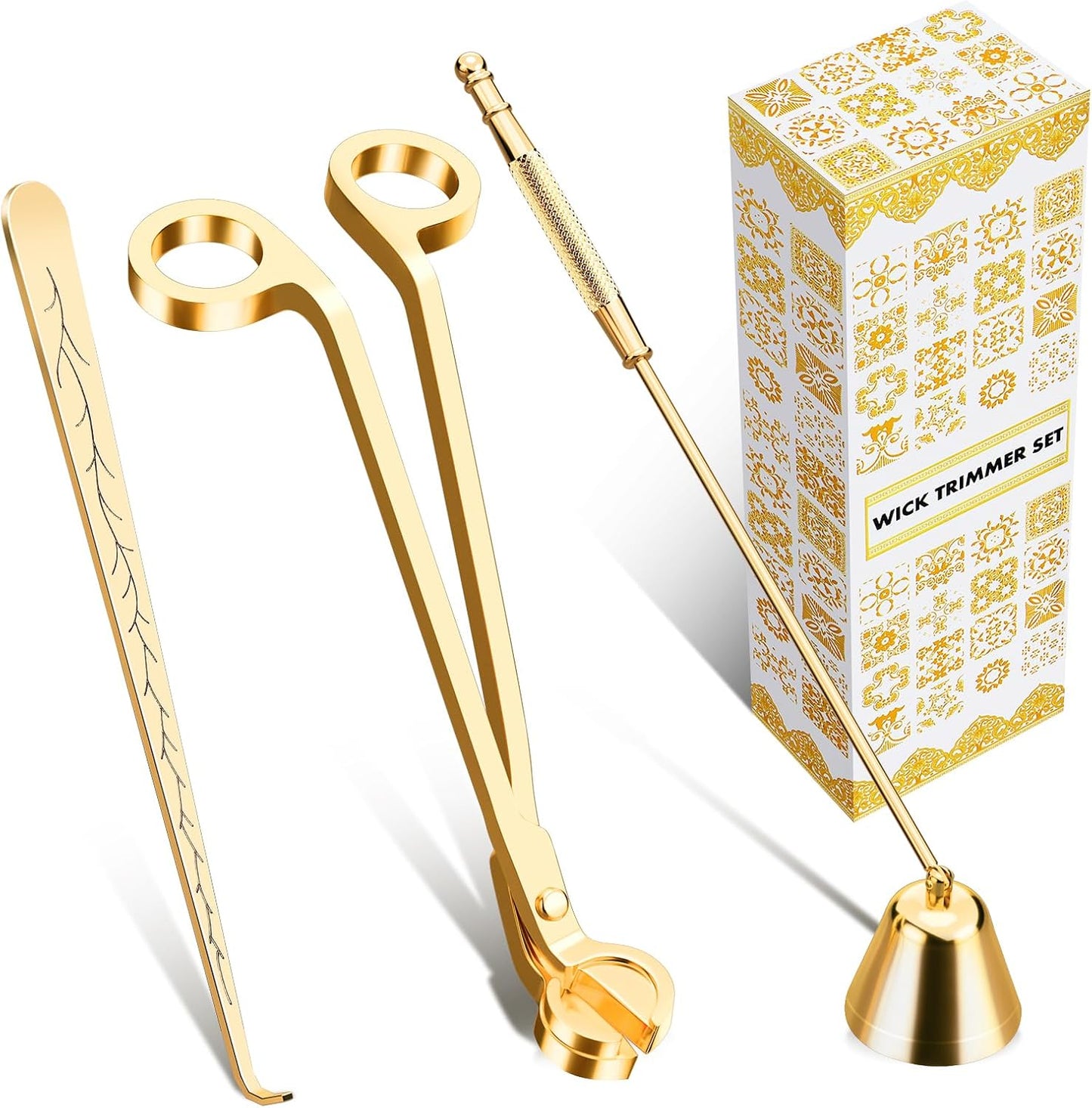 calary Candle Wick Trimmer, Candle Snuffer and Wick Dipper & Candle Accessory Set, 3 in 1 Candle Care Kit for Candle Lover (Gold)