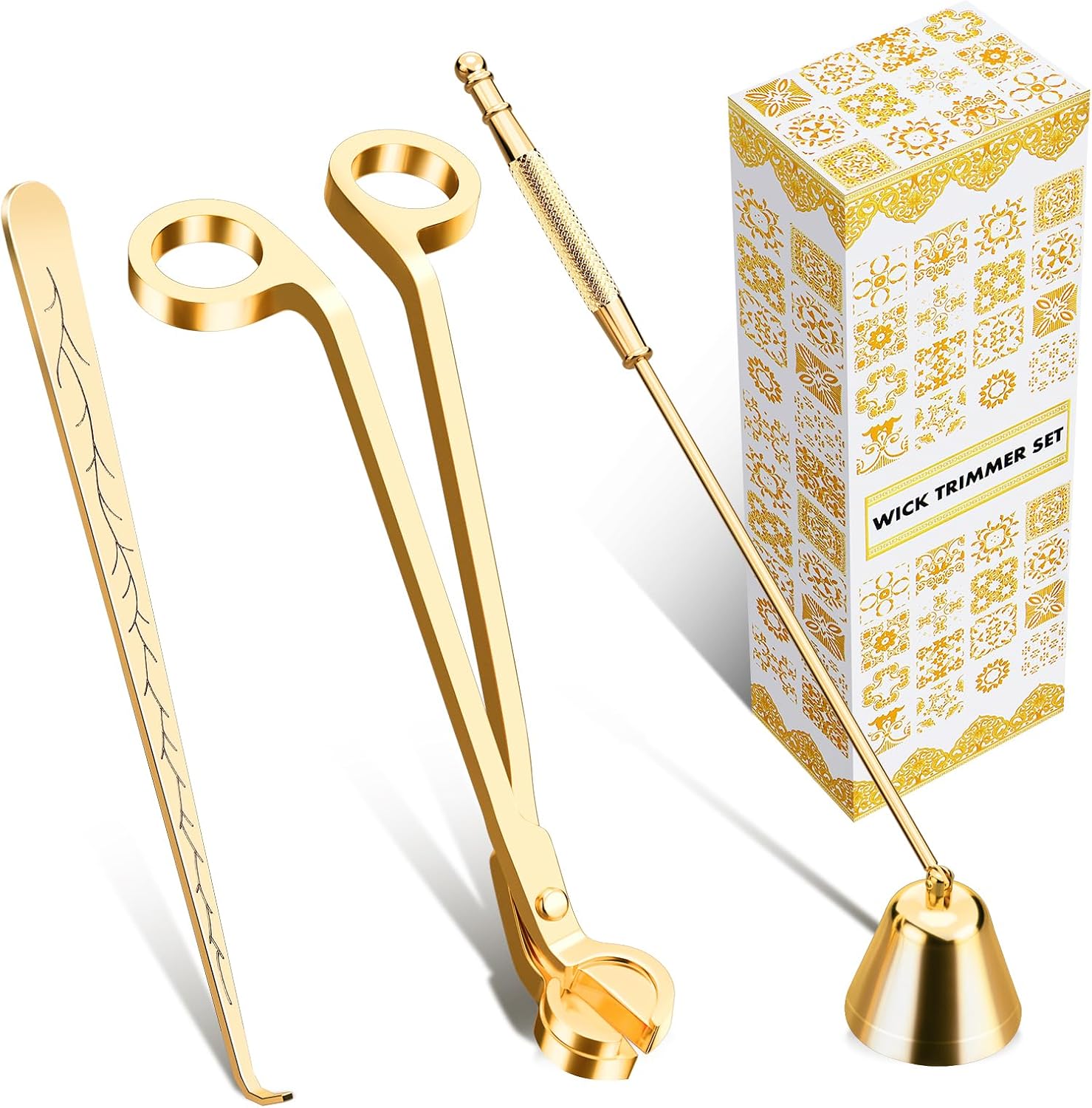 calary Candle Wick Trimmer, Candle Snuffer and Wick Dipper & Candle Accessory Set, 3 in 1 Candle Care Kit for Candle Lover (Gold)
