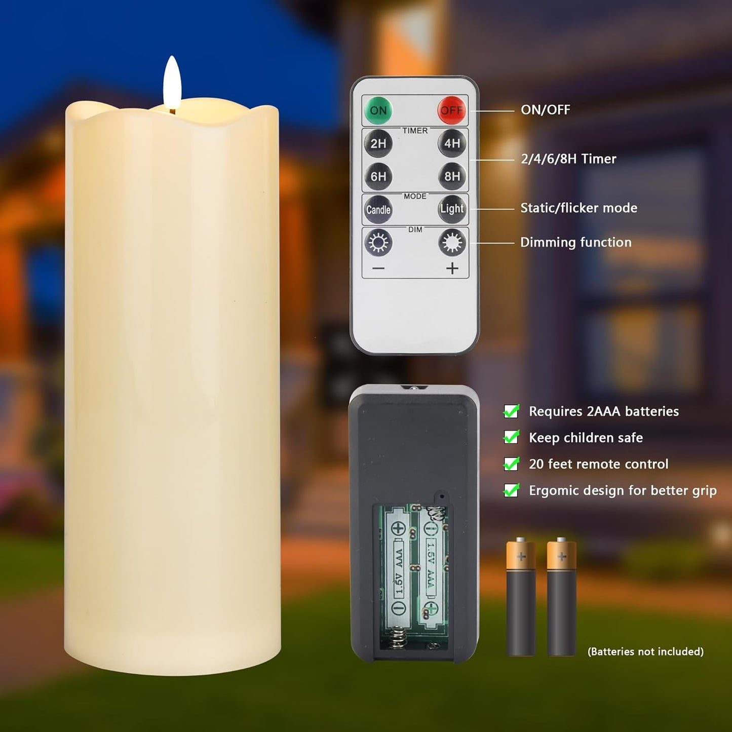 4" x10" Outdoor Flameless Candles Waterproof, Large Battery Operated Candles with Remote, Plastic Flickering LED Candles for Garden Patio Porch Home Party, Ivory 1Pack
