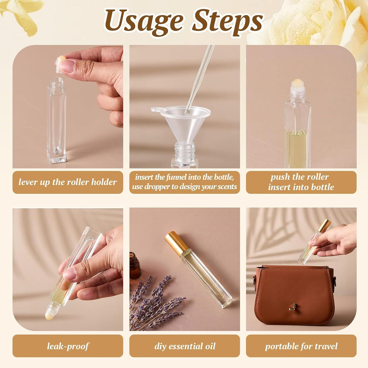 Domensi 30 Pack 10ml Citrine Crystal Roller Bottles for Essential Oils