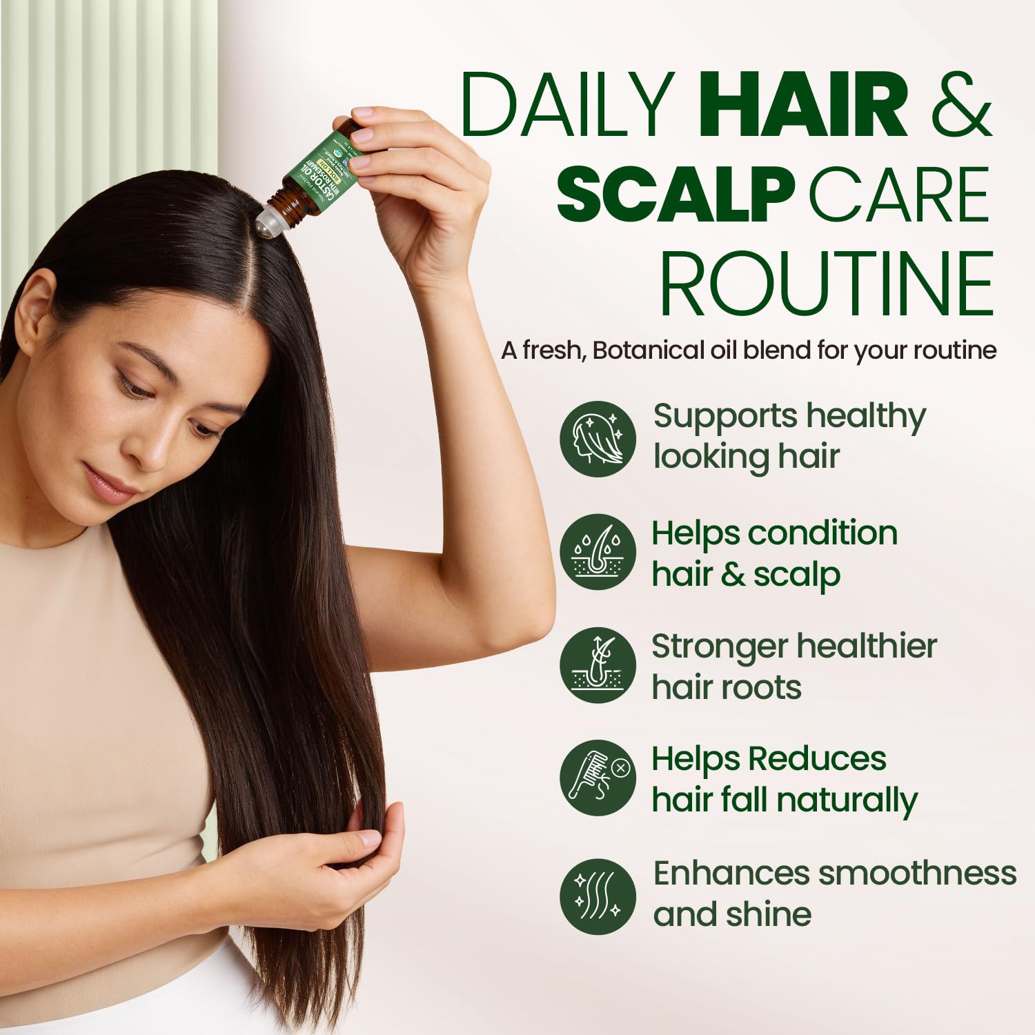 Natural Riches Organic Castor Oil with Rosemary Roll On for Hair Growth & Skin Care - Essential Oil Roller for Eyebrows, Eyelashes - Cold Pressed & Hexane Free Formula - 1 fl oz