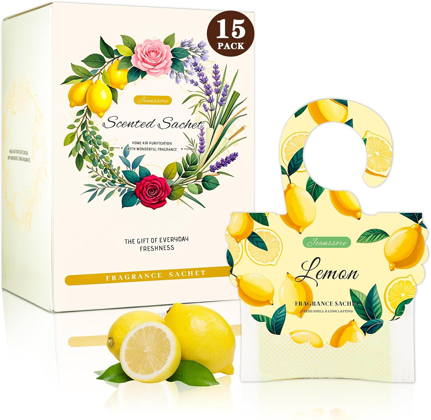 15 Packs Lemon Scented Sachets Bag for Drawers and Closets, Home Fragrance Sachet, Long-Lasting Hanging Closet Deodorizer Smell Goods for House