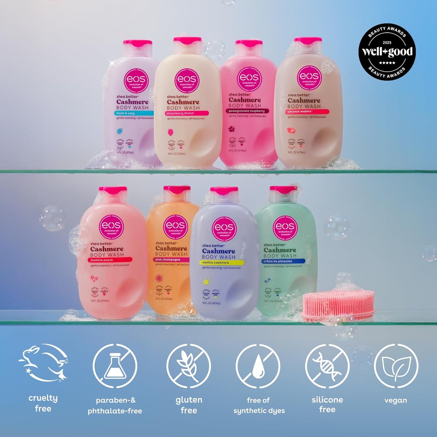 eos Body Wash, Vanilla, Moisturizing Creamy Gel Formula with Shea Butter, Glycerin, Vitamin E, pH Balanced, Sensitive Skin, Vegan, 16 fl oz