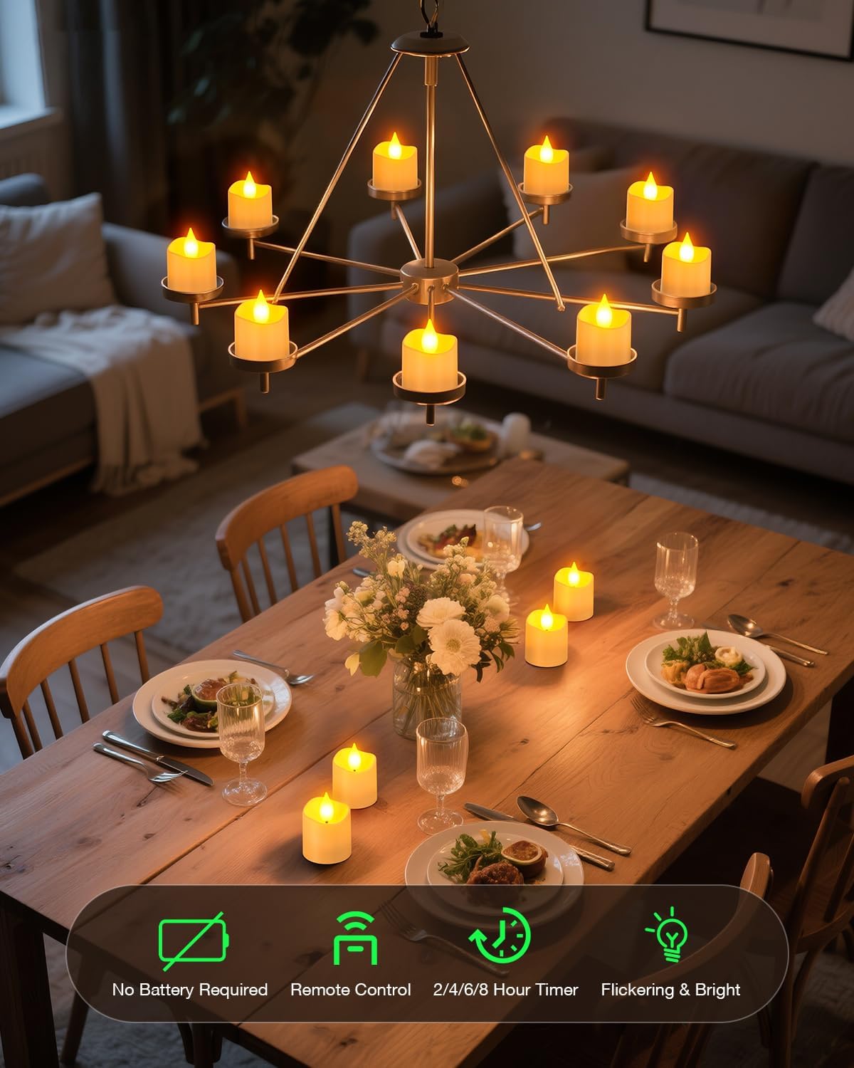 SoulBay Flameless Candles with Remote Timer & Charging Base, 12pcs USB Rechargeable Battery Flickering LED Small Votives Lights for Table Dinner Weddings Holidays General Decor, No Battery Required