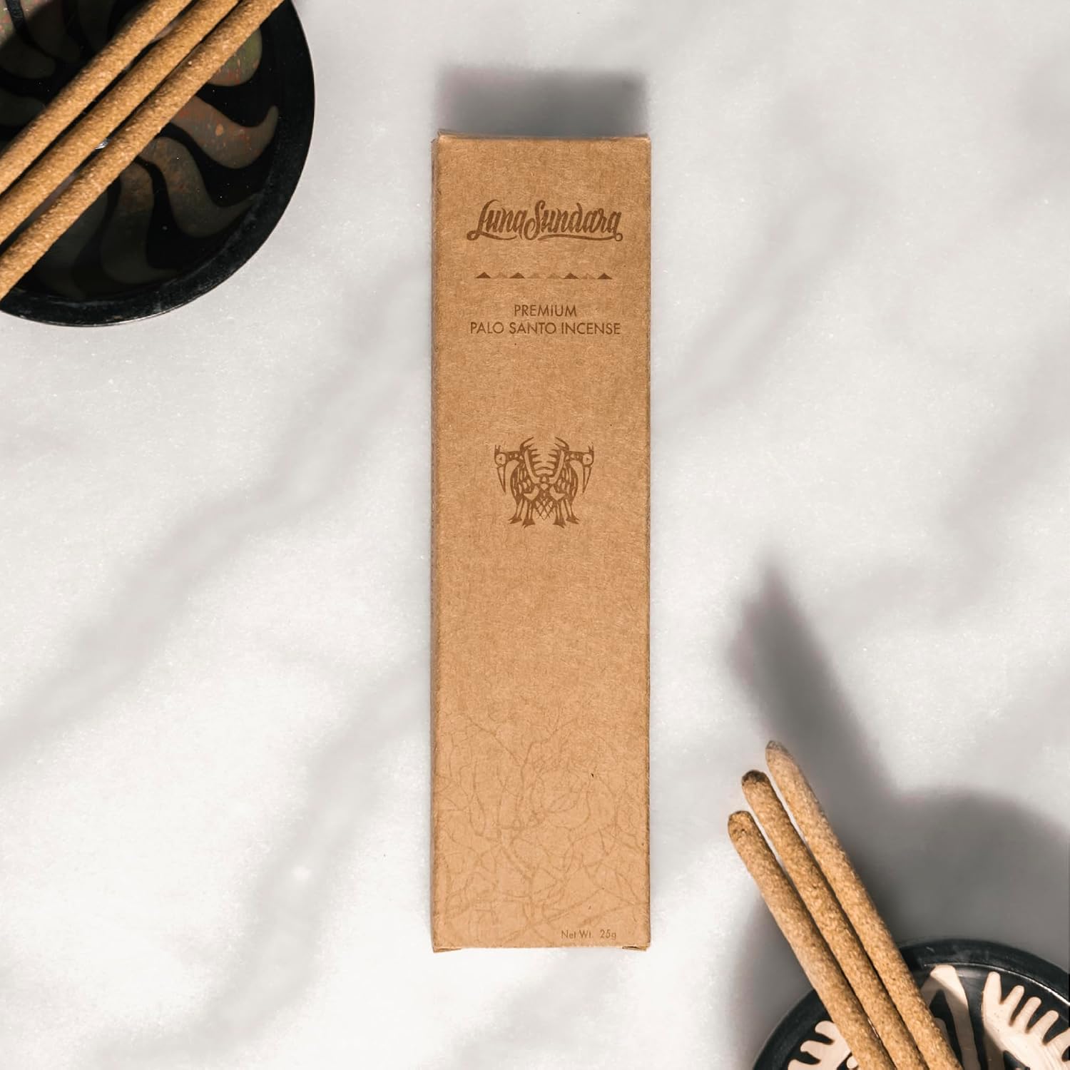Luna Sundara Palo Santo Hand Rolled Incense Sticks, 6 Count | Hand rolled by Peruvian artisans using ground high-resin palo santo wood for a slow, aromatic burn.