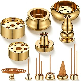 Cinnvoice 6 Pcs Brass Incense Holder Copper Incense Stick Holder 9-Hole Multi-Hole Mini Cone Gourd Burner Accessories for Stick, Tower, Coil, Meditation Room, Home Decor, 6 Styles