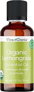 Viva Doria Lemongrass Essential Oil, USDA Certified, Organic Lemongrass Oil, 100% Pure, Natural Essential Oil, Undiluted, for Aromatherapy | Food Grade, 30 mL (1 Fluid Ounce)