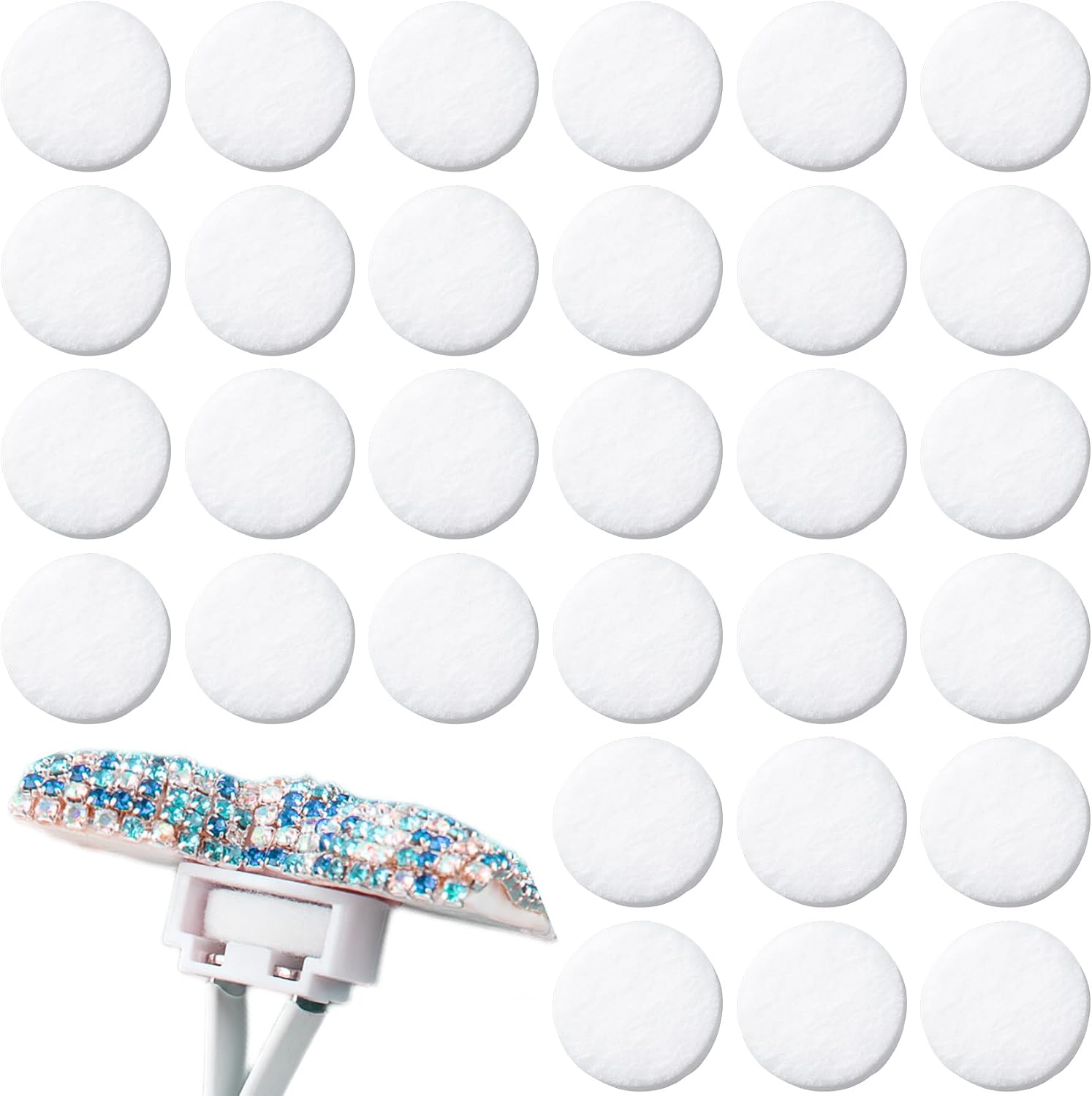 HINZIC 30Pcs Car Air Freshener Refill Felt Pads, 17.5MM/0.7inch Unscented Air Freshener Vent Clips Replacement White Oil Perfumes Refill Tablets for Car Diffusers