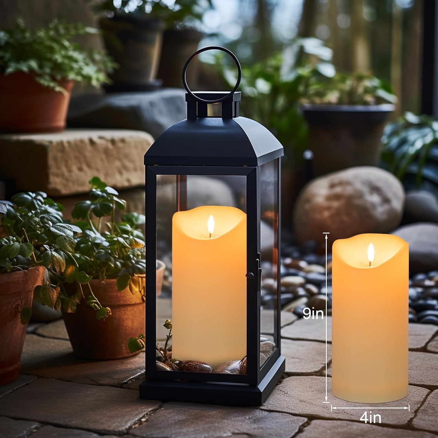 ANGELLOONG 9" x 4" Flickering Flameless Candles with Remote, Battery Operated Timer Candles, LED Pillar Candles for Outdoor Lanterns Porch, Set of 2