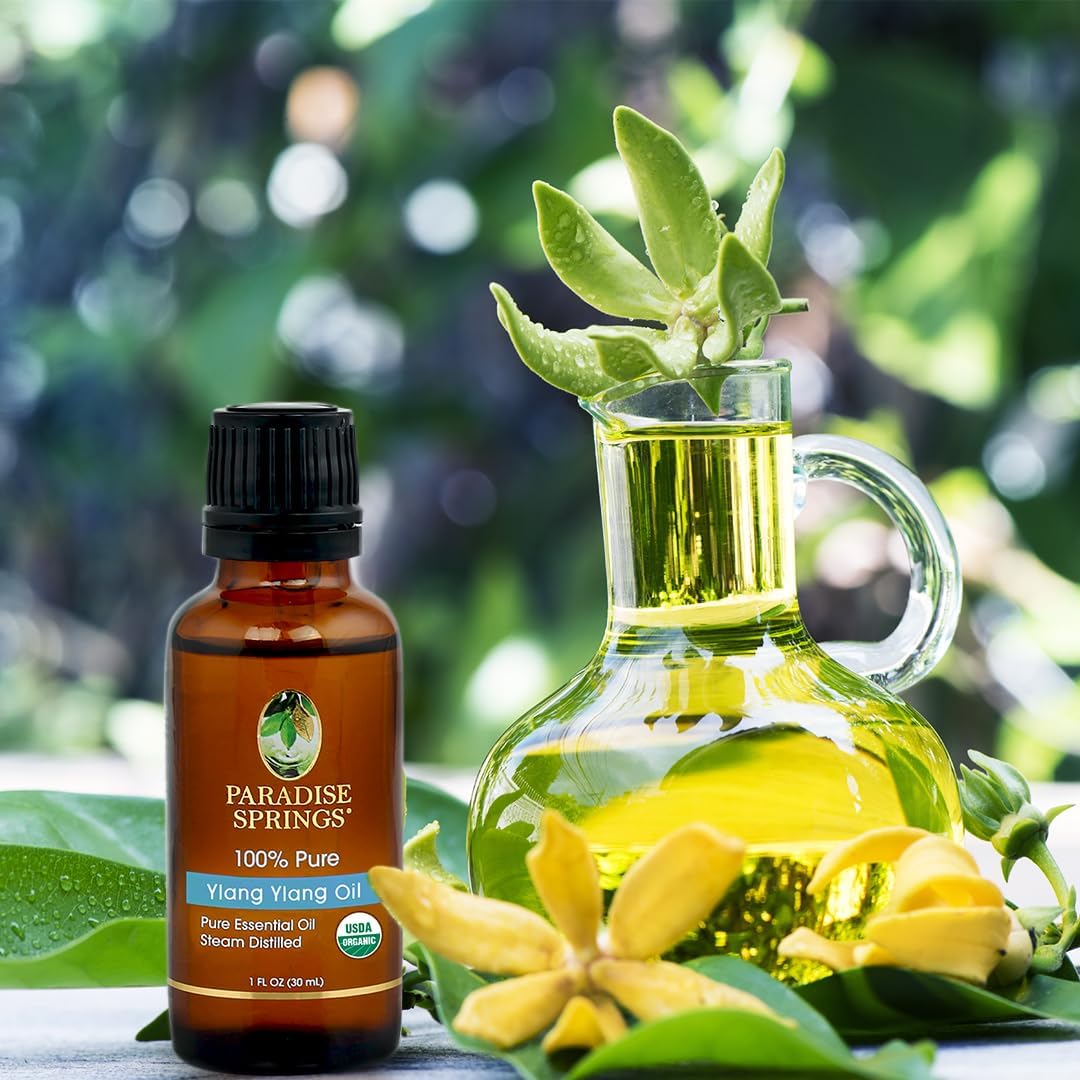 Paradise Springs Organic Ylang Ylang Essential Oil, 100% Pure and Natural Organic Ylang Ylang Essential Oil for Diffusers for Home Aromatherapy, Massage, Humidifiers, 1 fl oz (30ml)