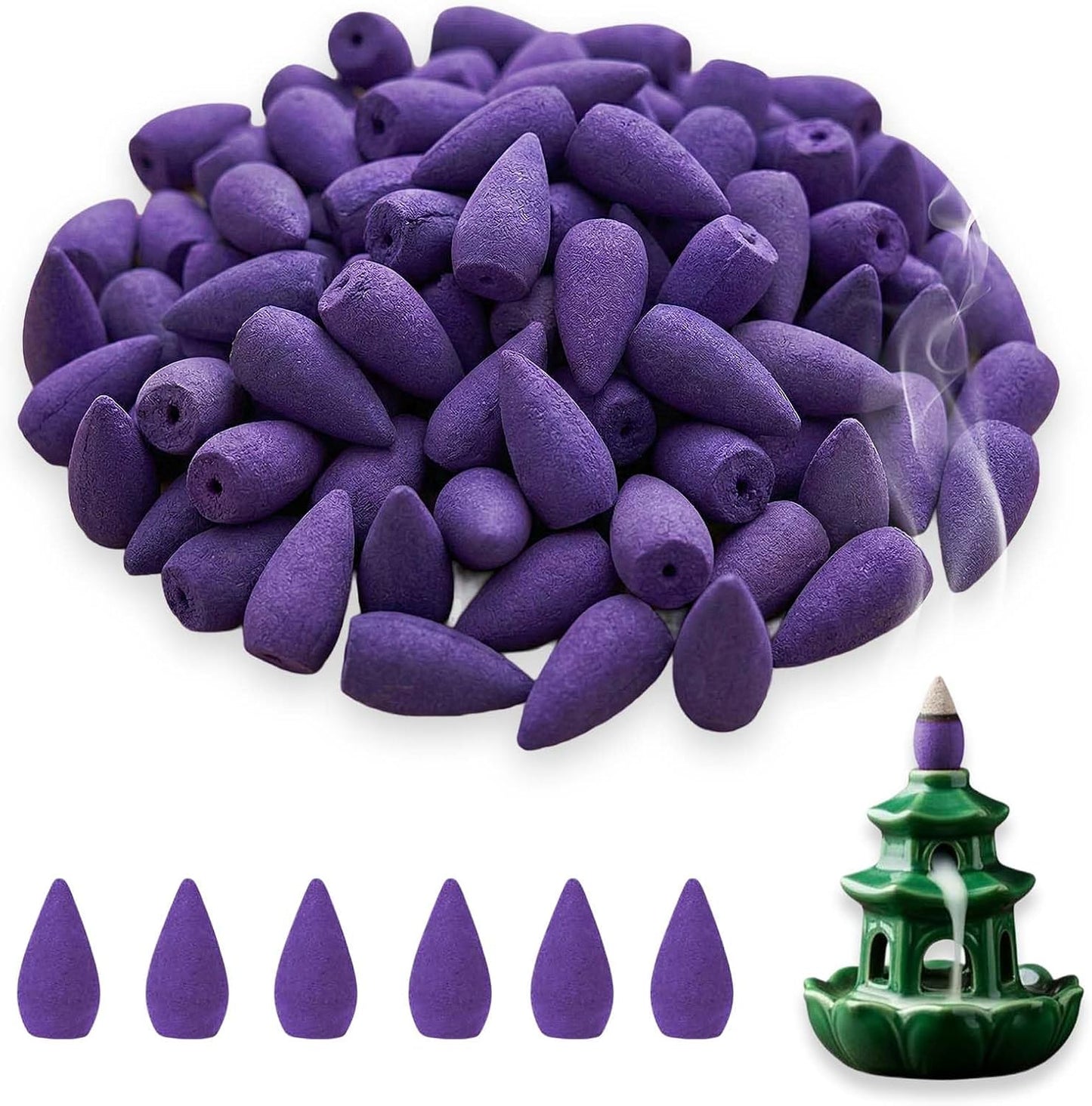 120 Pcs Lavender Backflow Incense Cones for Waterfall | Scented Backflow Incense Burner Cones for Meditation, Yoga & Relaxation(Lavender)