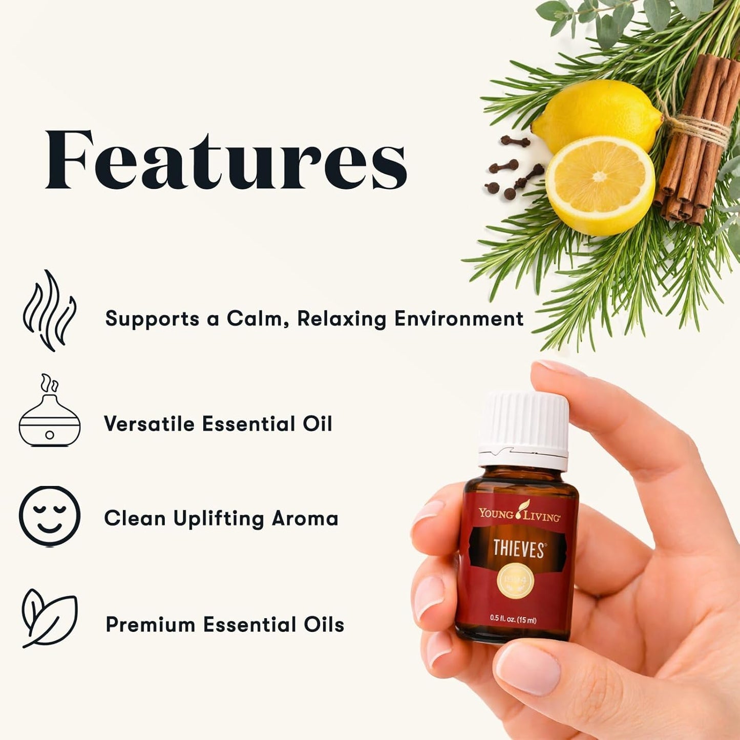 Young Living Thieves Essential Oil Blend 15ml | Natural Aromatherapy Oil for Diffuser & Topical Use with Clove, Eucalyptus & Rosemary | Revitalizing Household Essential Oil