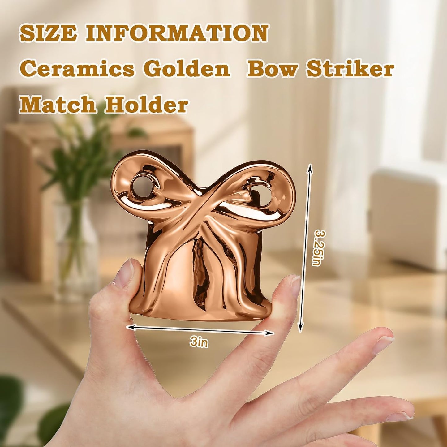 Blulu Bow Ceramic Match Holders Gold Match Decorative Home Decoration for Bathroom Bedroom Fireplace Kitchen