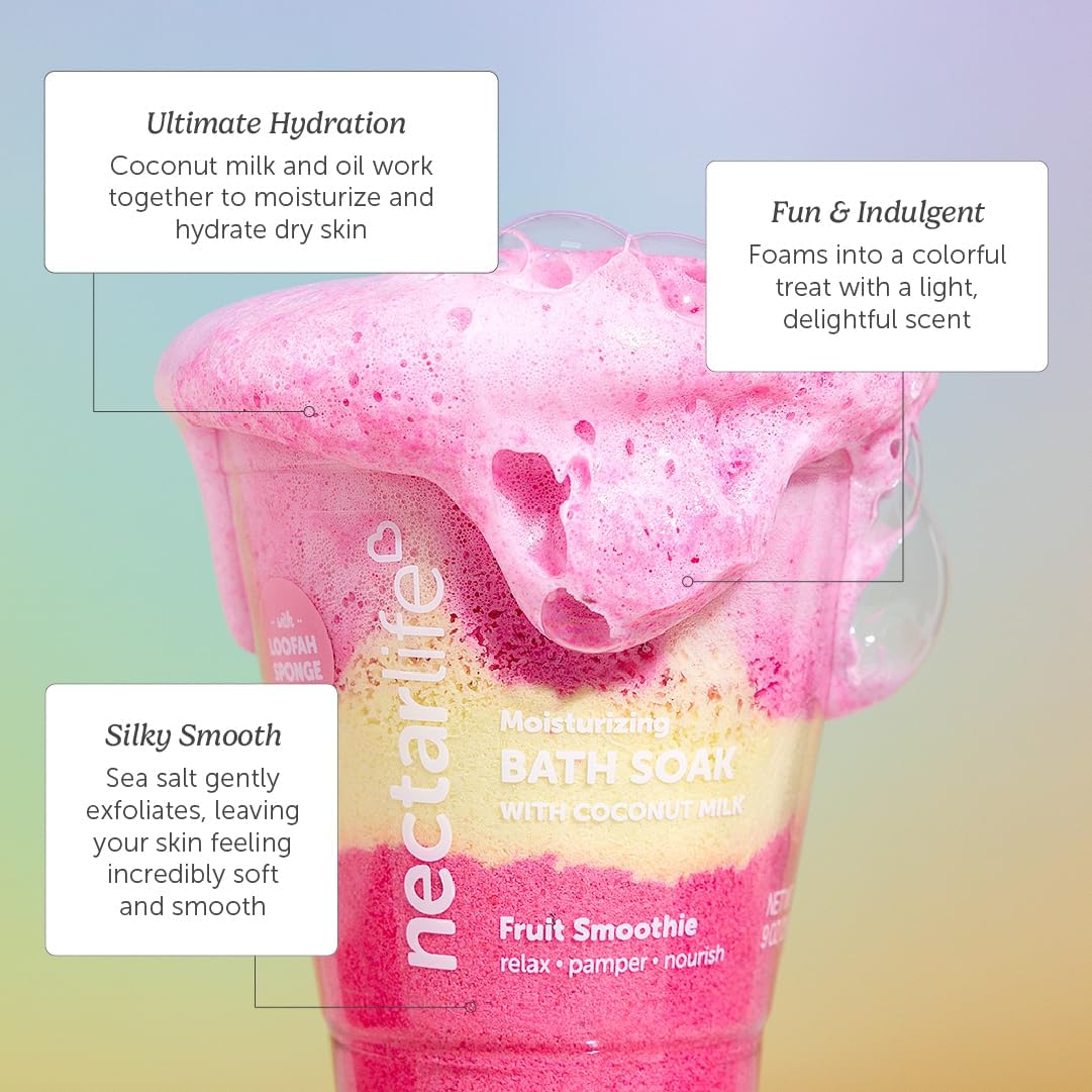 Coconut Milk Bath Soak, Salt Bath, Adult Bubble Bath, Natural Detox Foaming Body Soak, Foot Soak, Vegan Body Skin Care, 9 oz. (Fruit Smoothie)