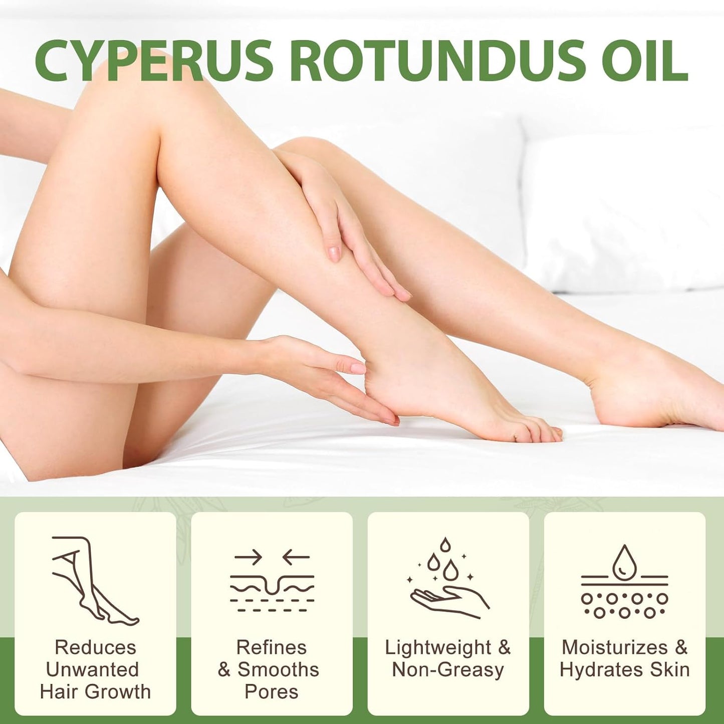 ELBBUB Cyperus Rotundus Oil - Natural Hair Minimizer & Post Shave Soothing Care - Enriched with Sweet Almond & Aloe - Gentle Moisturizing Body Oil for All Skin Types