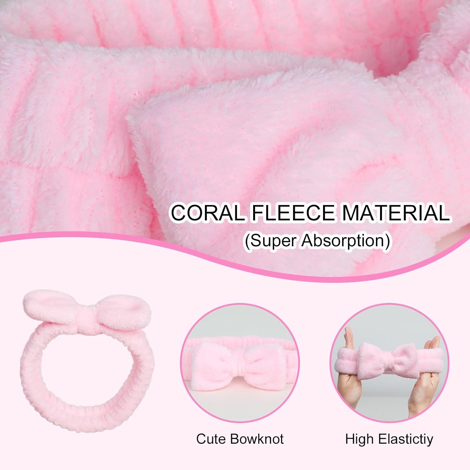 Headband for Washing Face, Spa Makeup Skincare Headbands for Women, 2pcs Bowknot Hair Bands (Black+Pink)