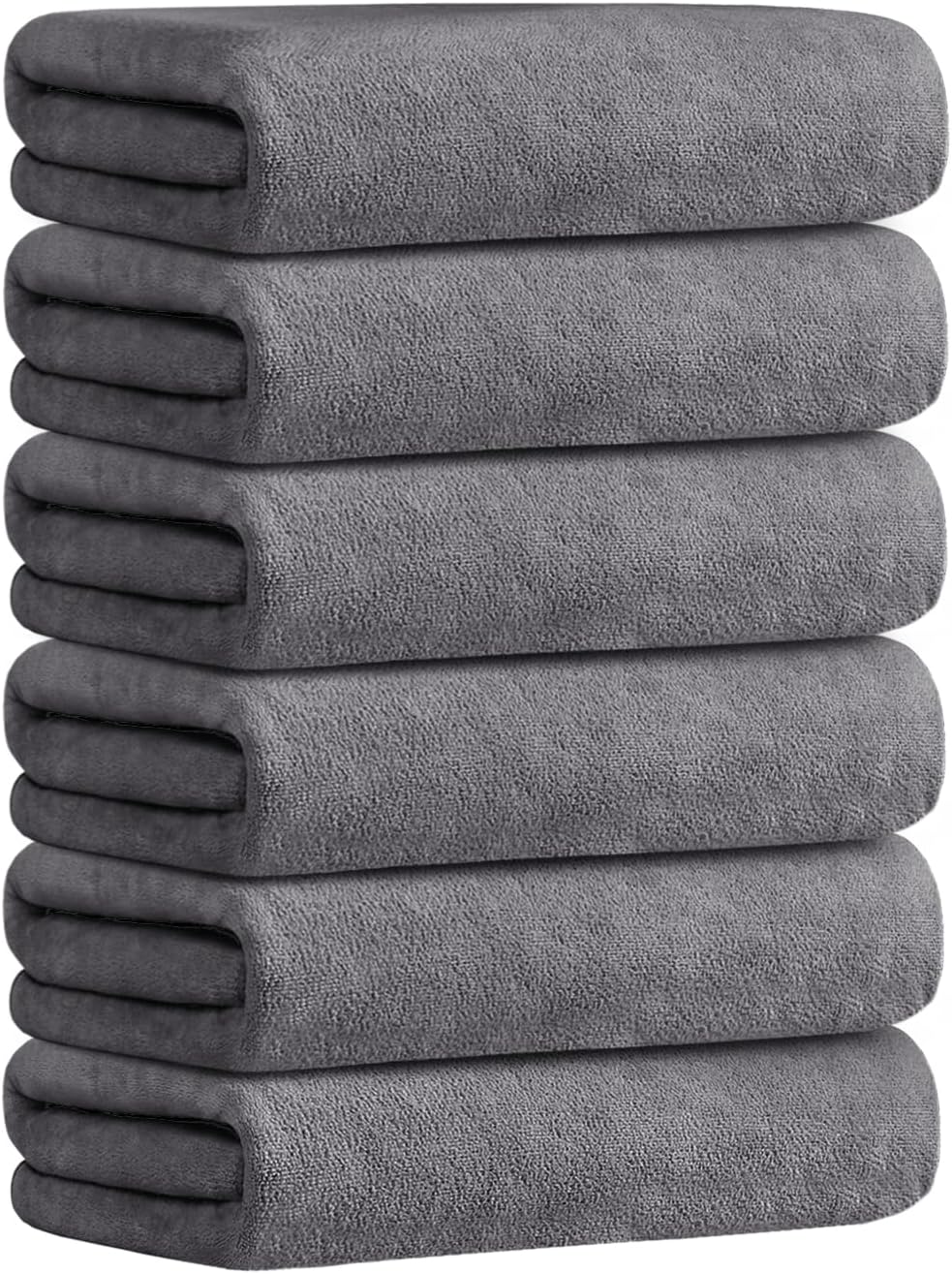 JML Large Microfiber Bath Towels Set 6 Pack (30" x 60") - Soft, Absorbent, Quick Drying Bathroom Towel with Hanging Hook for Adult, Swim, Gym, Spa, Fitness, Sports, Yoga, Grey