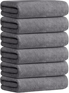 JML Large Microfiber Bath Towels Set 6 Pack (30" x 60") - Soft, Absorbent, Quick Drying Bathroom Towel with Hanging Hook for Adult, Swim, Gym, Spa, Fitness, Sports, Yoga, Grey