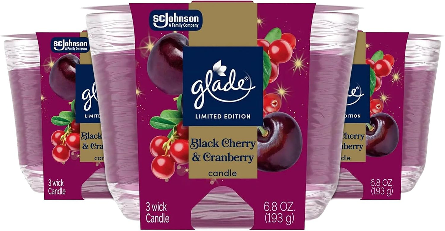 Glade 3-Wick Scented Candles, Black Cherry & Cranberry, 3-Pack, 6.8 Oz Each, Jar Candles