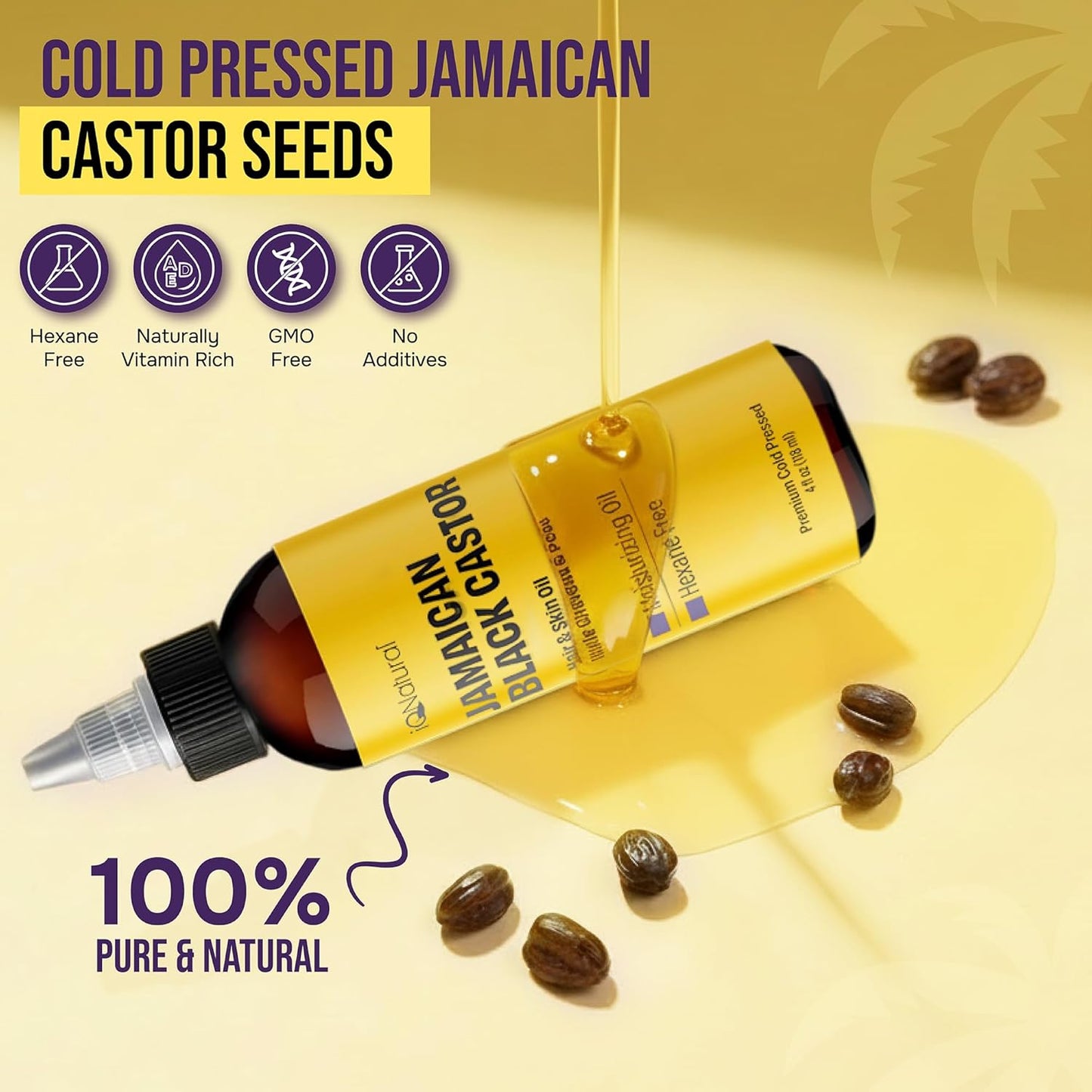 4oz Organic Cold Pressed Jamaican Black Castor Oil for Hair Growth and Damaged, Dry Scalp - Unscented, Hexane-Free