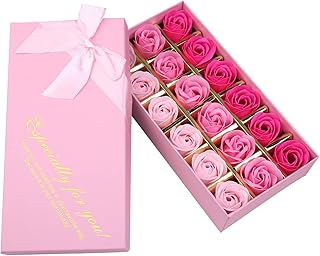 18 PCS Floral Scented Bath Soap Rose Flower Petals, Plant Essential Oil Rose Soap Set, Best Gifts for Her Women Girls Mom Lover Birthday Valentine Christmas (Pink)