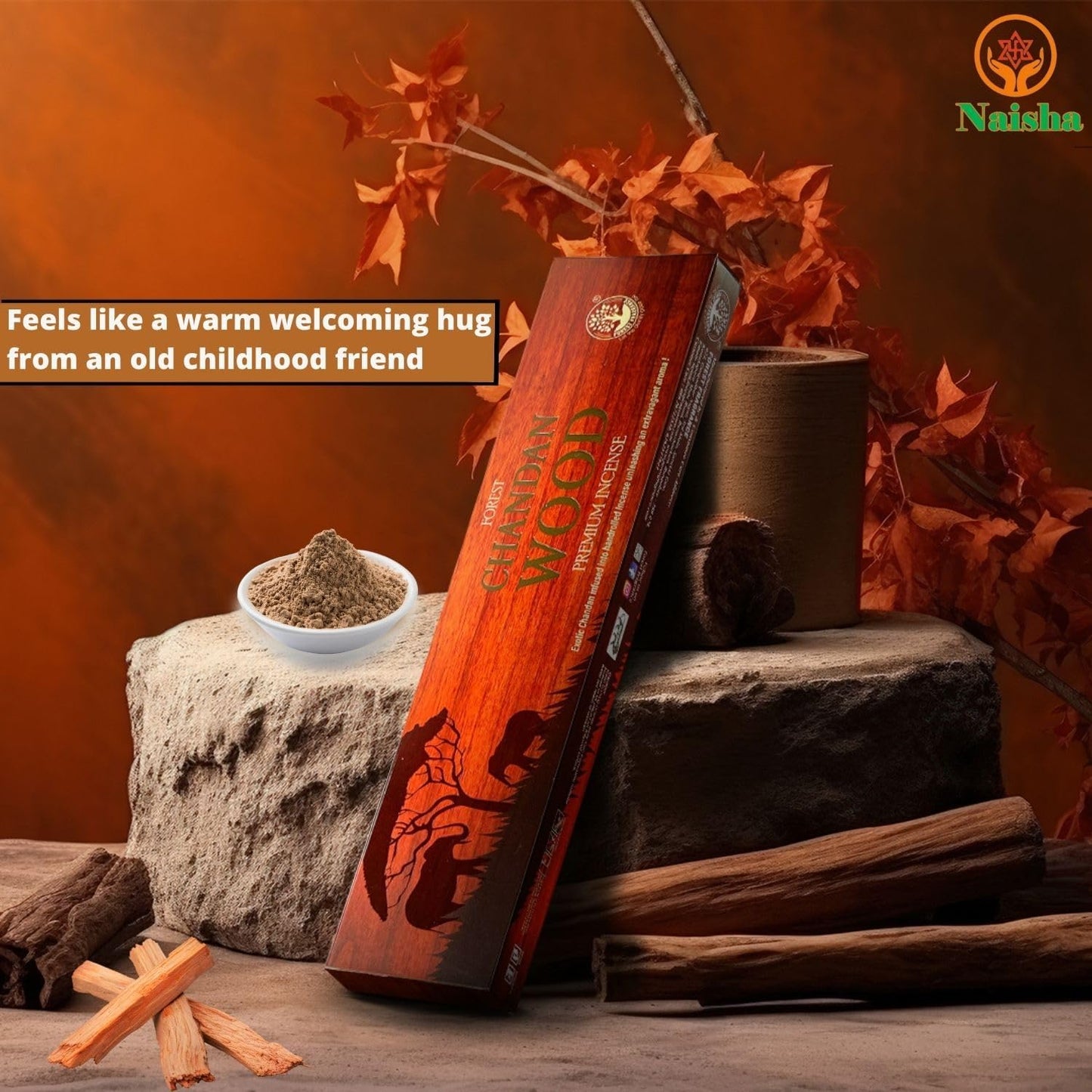 Naisha Incense Sticks Set of 4 (50 Gm Each) Spiritual Gift for Purification & Meditation, Indian Aromatherapy Set, Mystic Lavender, Mystic HeenAmber, Mystic Sandal, Chandan Wood (Mystic Mood)
